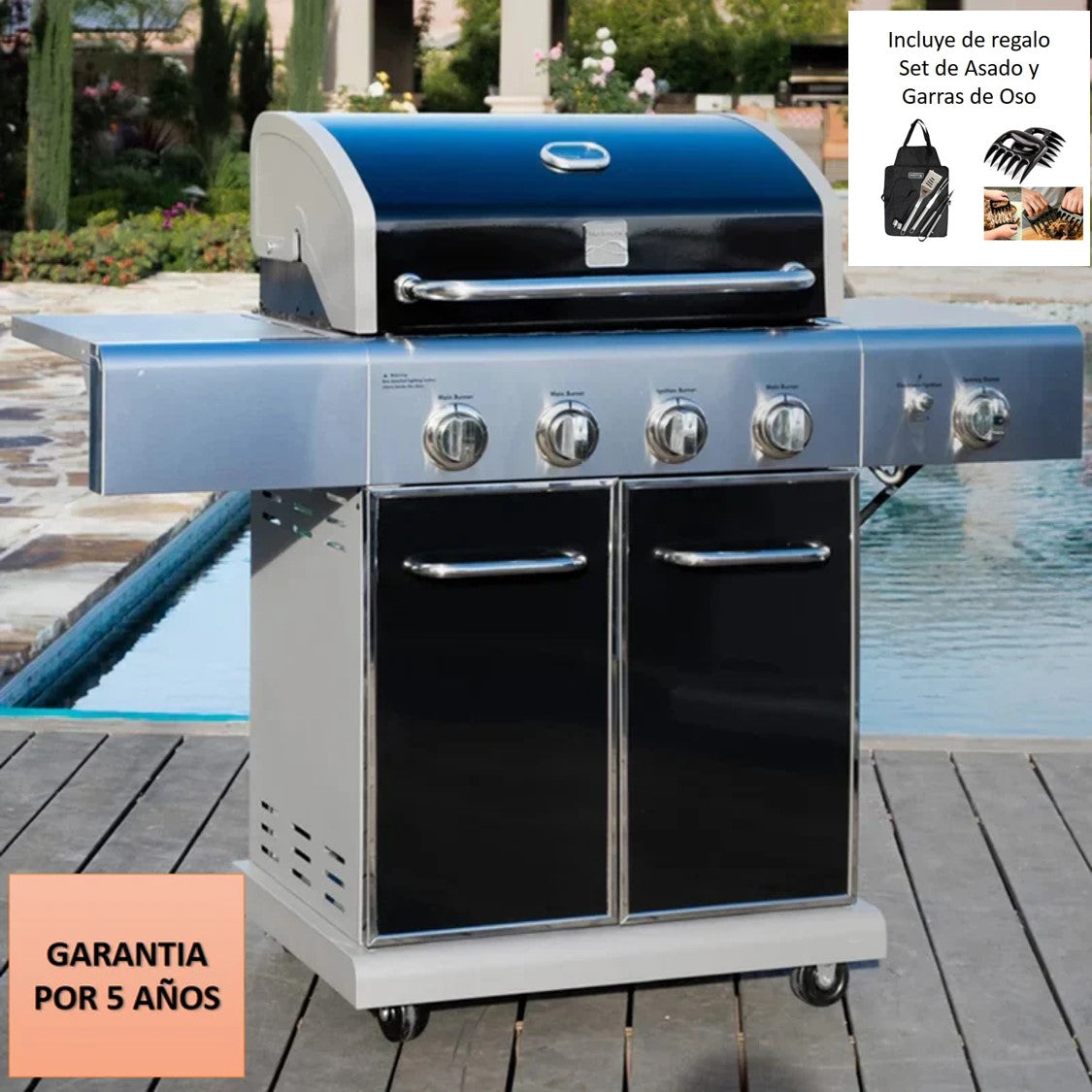 PROXIMAMENTE DICIEMBRE Parrilla a gas 4 Quemadores + Sellador lateral - Color Negro con Pack de Accesorios para Asados #2