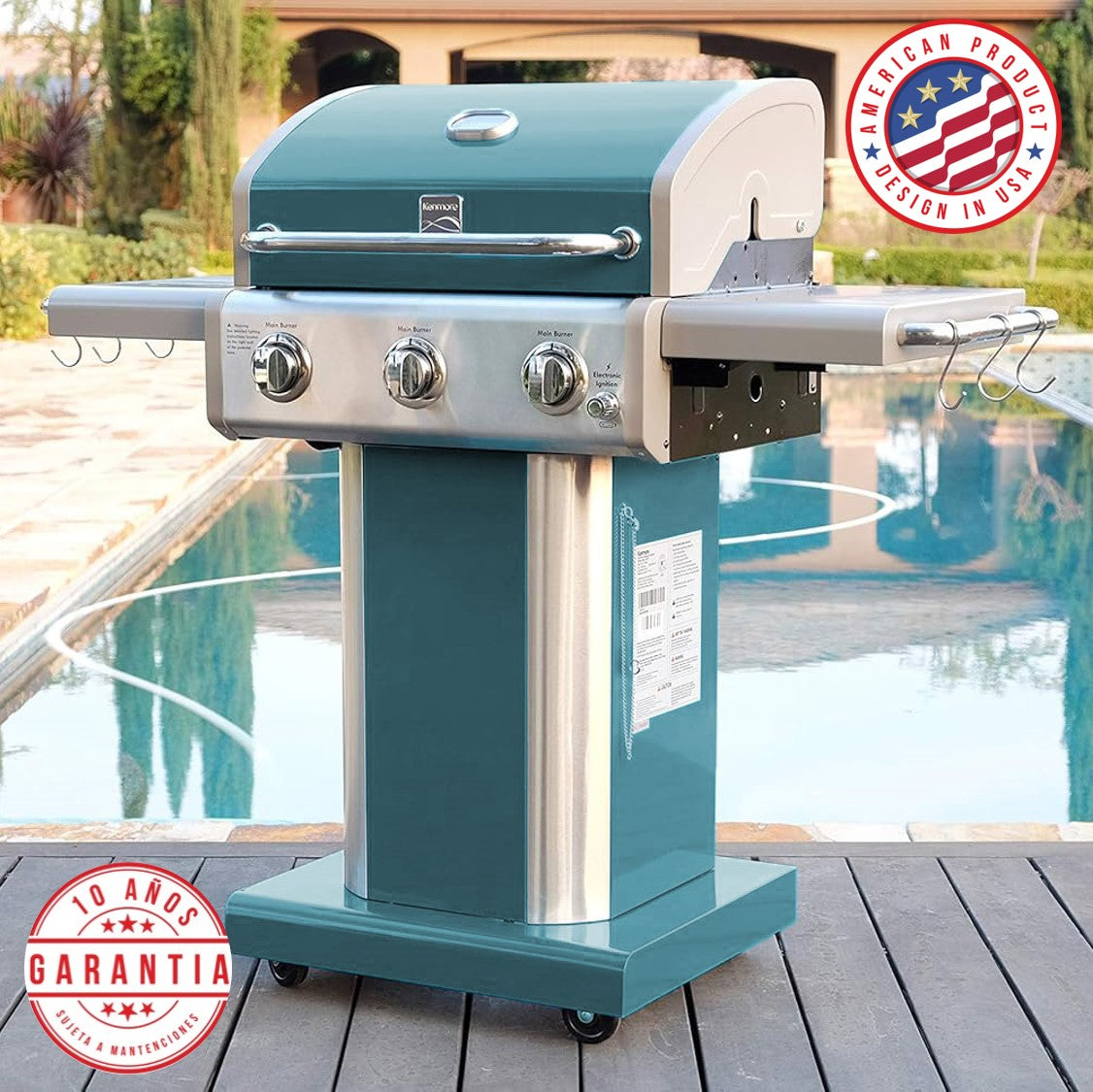 Parrilla a gas 3 Quemadores - Color Turquesa