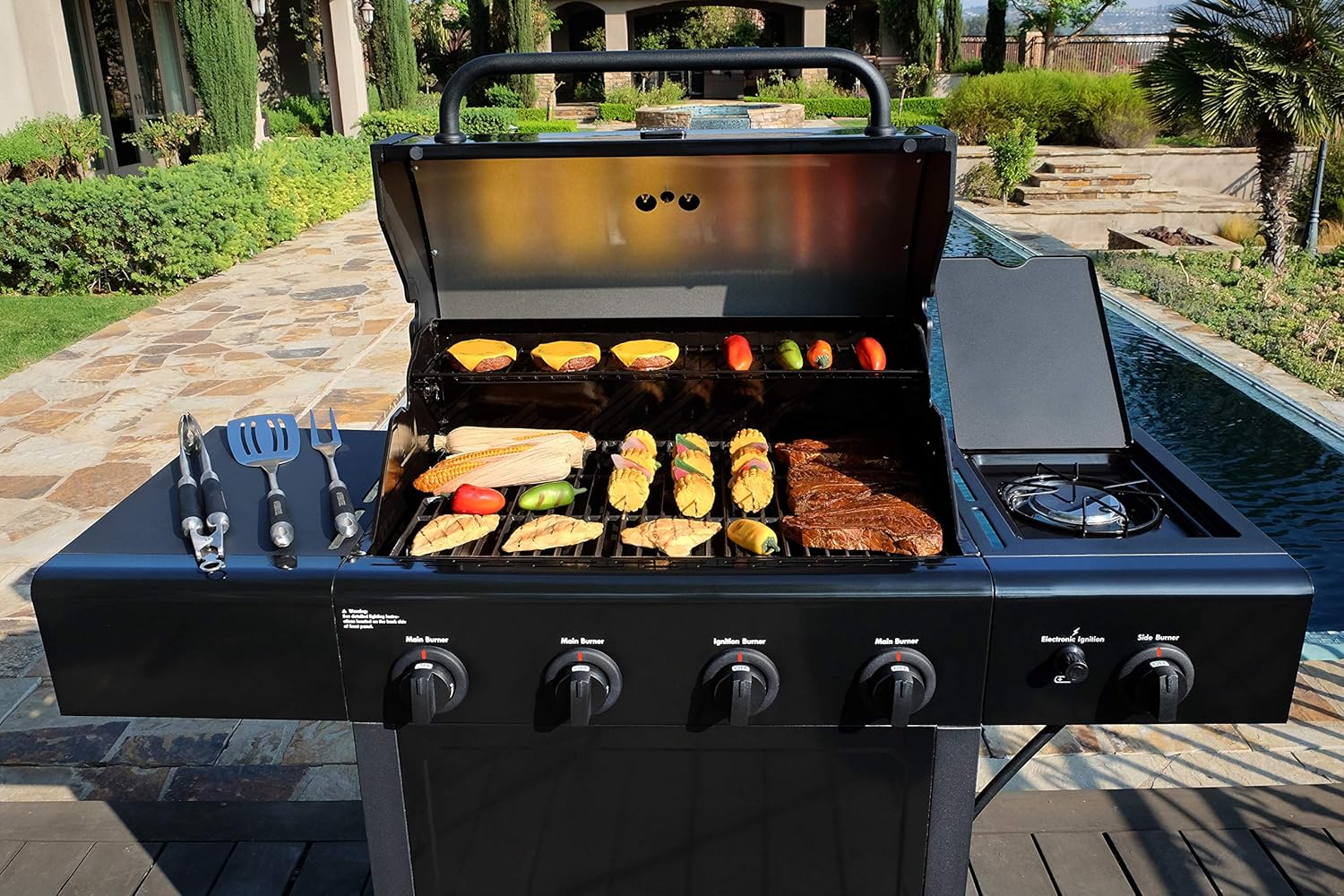 Parrilla a gas 4 Quemadores + Quemador lateral - Color negro (PROXIMAMENTE DISPONIBLE)