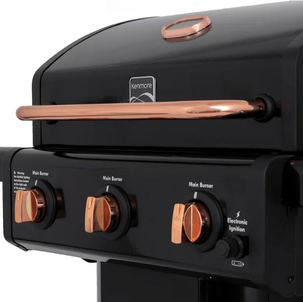 Parrilla a gas 3 Quemadores - Color Negro con Manillas Cobre + Set de Asado + Garras de Oso (PROXIMAMENTE DISPONIBLE)