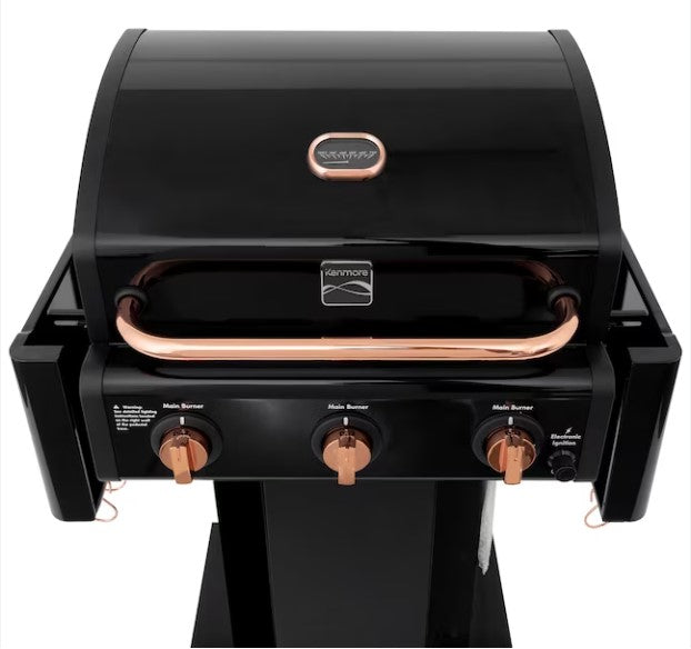 Parrilla a gas 3 Quemadores - Color Negro con Manillas Cobre + Set de Asado + Garras de Oso (PROXIMAMENTE DISPONIBLE)