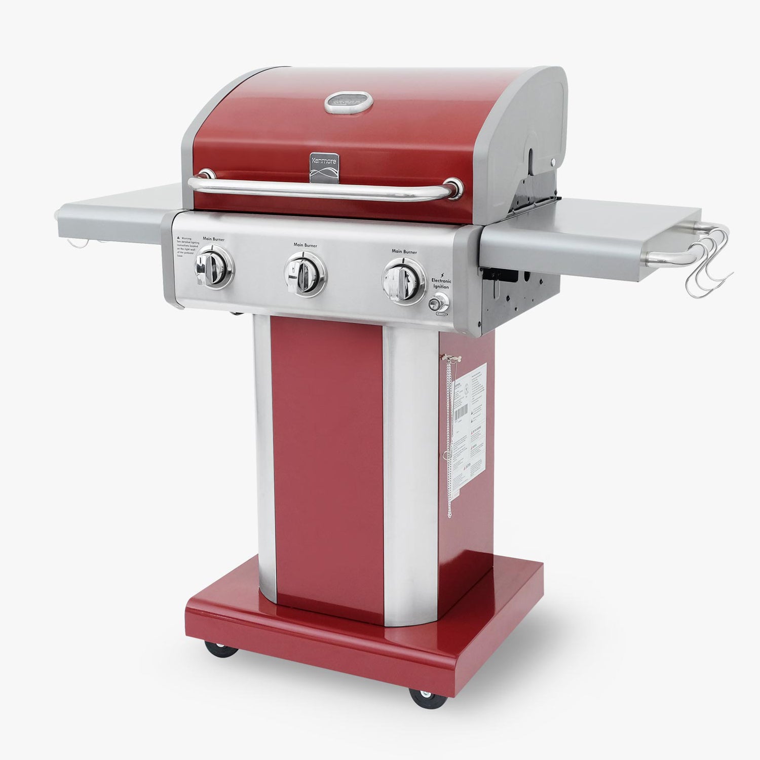 Parrilla a gas 3 Quemadores - Color Rojo + Set de Asado + Garras de Oso