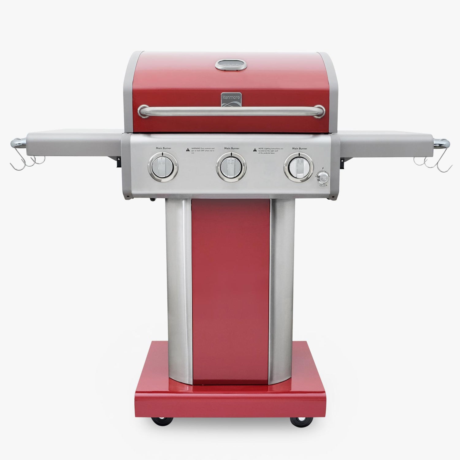 Parrilla a gas 3 Quemadores - Color Rojo + Set de Asado + Garras de Oso