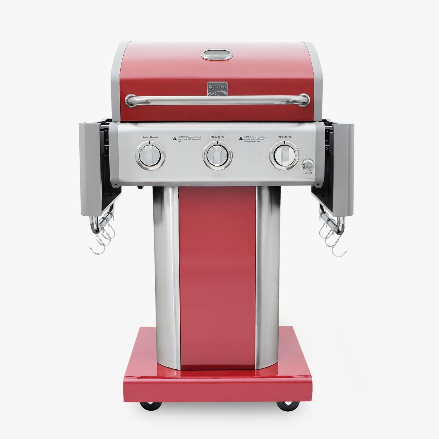 Parrilla a gas 3 Quemadores - Color Rojo + Set de Asado + Garras de Oso