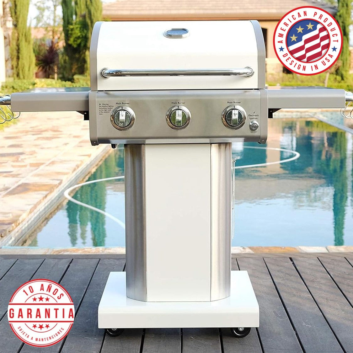 Parrilla a gas 3 Quemadores - Color Blanco [ENTREGA INMEDIATA EN BODEGA]