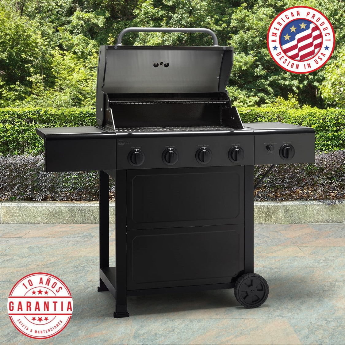 Parrilla a gas 4 Quemadores + Quemador lateral - Color negro [ENTREGA INMEDIATA EN BODEGA]
