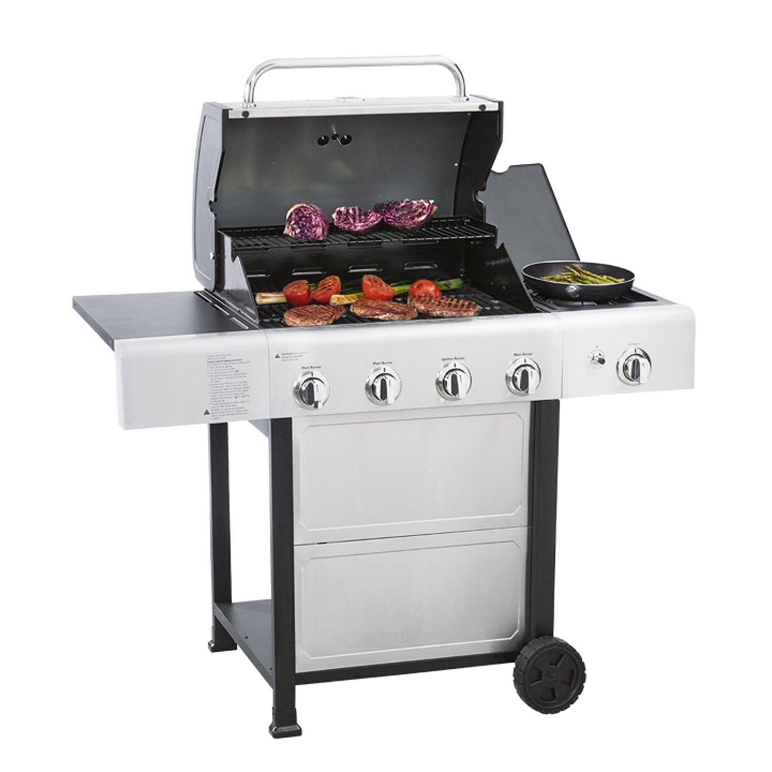 Parrilla a gas 4 Quemadores + Quemador lateral - Acero inoxidable [Open Box]