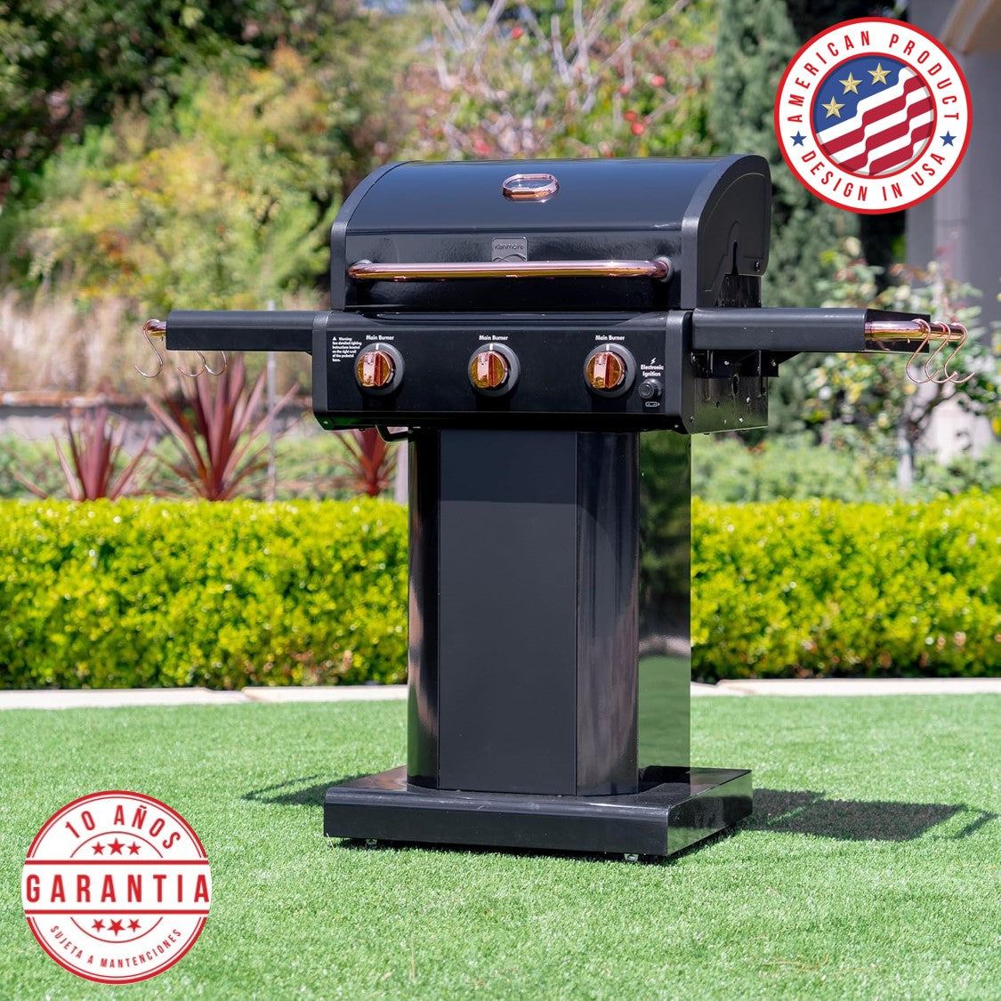 Parrilla a gas 3 Quemadores - Color Negro con Manillas Cobre  [ENTREGA INMEDIATA EN BODEGA]