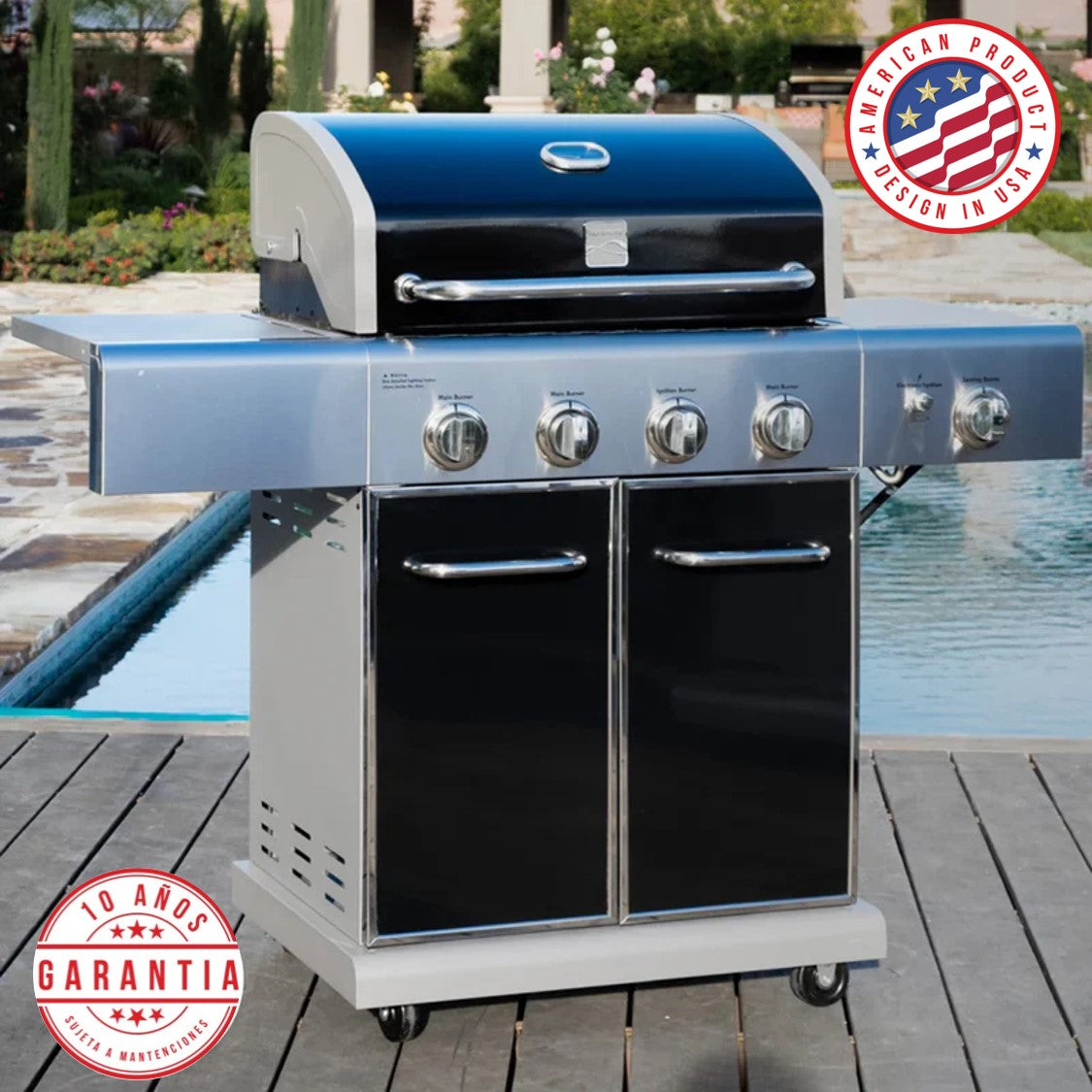 Parrilla a gas 4 Quemadores + Sellador infrarrojo lateral - Color Negro [ENTREGA INMEDIATA EN BODEGA]