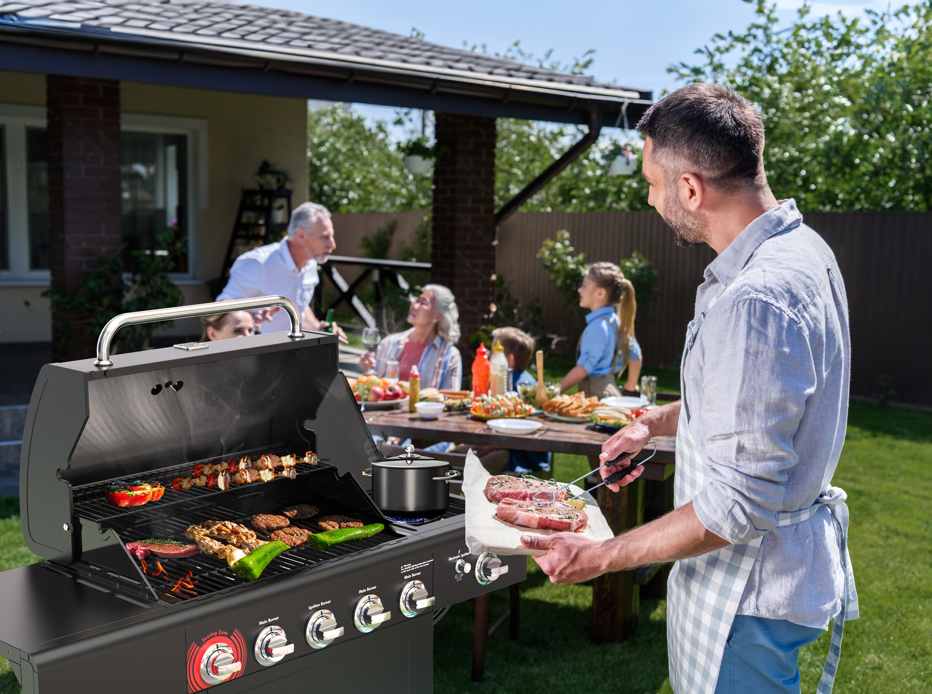 [PRECIO BLACK FRIDAY] Parrilla a gas 5 Quemadores + Quemador lateral - Color Negro [ENTREGA A PARTIR DEL 29 DE DICIEMBRE]