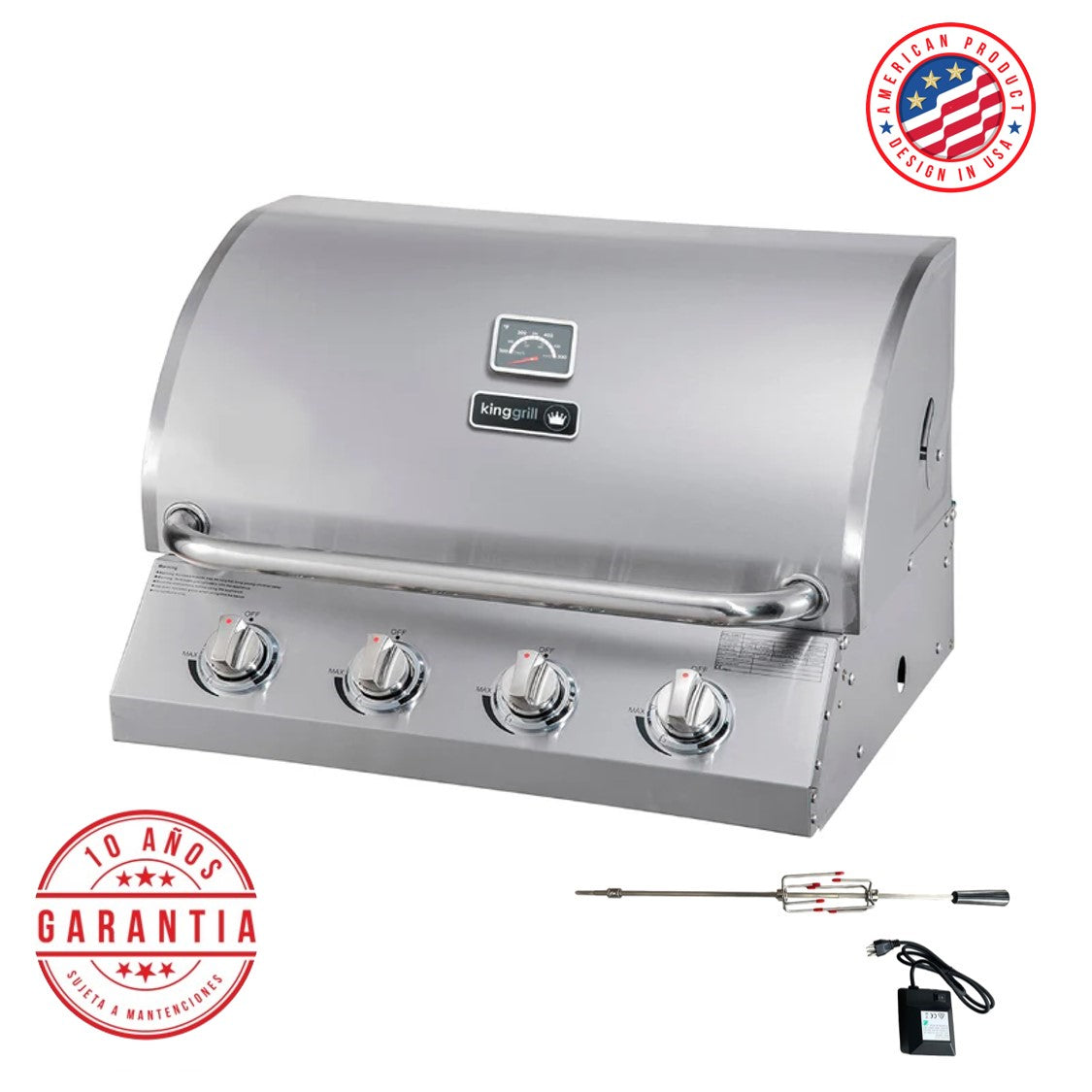 Parrilla a gas empotrada de 4 quemadores - Acero inoxidable + Spiedo con Motor [ENTREGA INMEDIATA EN BODEGA]