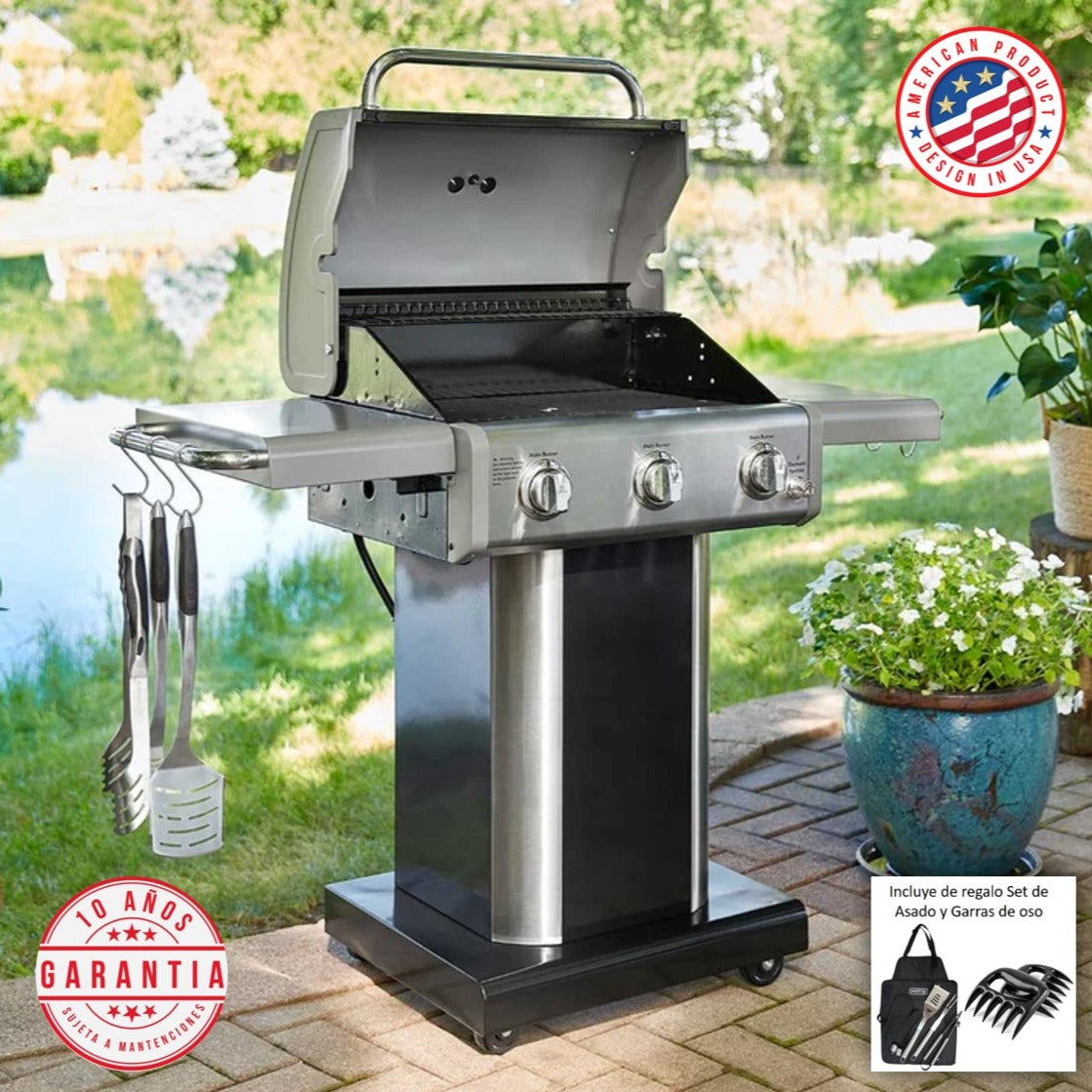 Parrilla a gas 3 Quemadores - Color Negro + Set de Asado + Garras de Oso (PROXIMAMENTE DISPONIBLE)