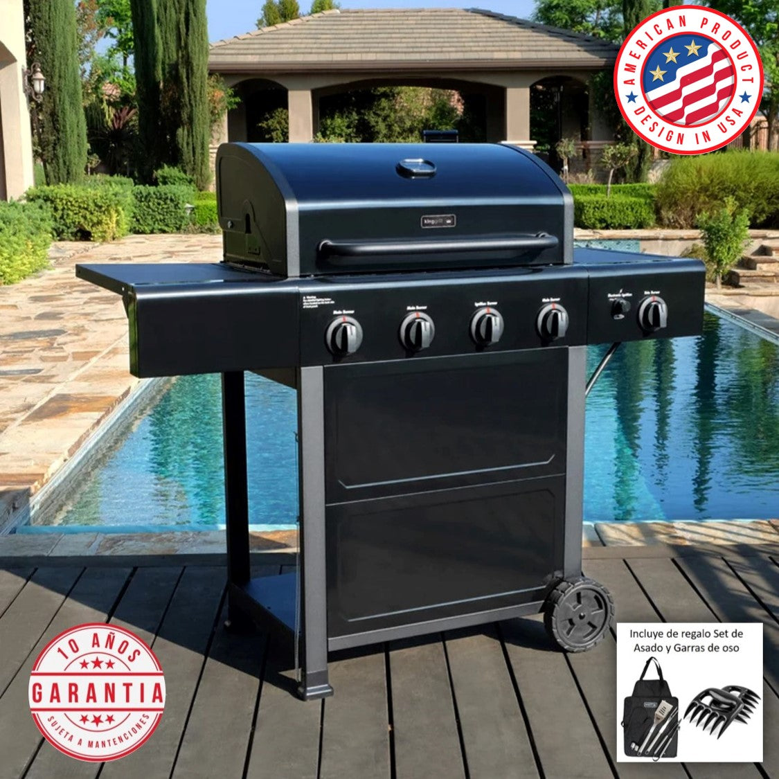 Parrilla a gas 4 Quemadores + Quemador lateral - Color negro (PROXIMAMENTE DISPONIBLE)
