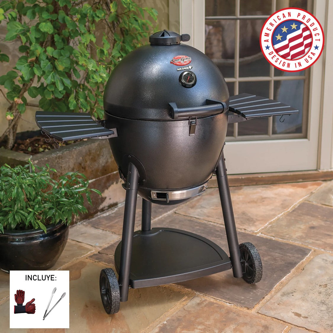 Parrilla Kamado Char Griller Akorn de 20" + Guantes Parrilleros + Pinza de Asado