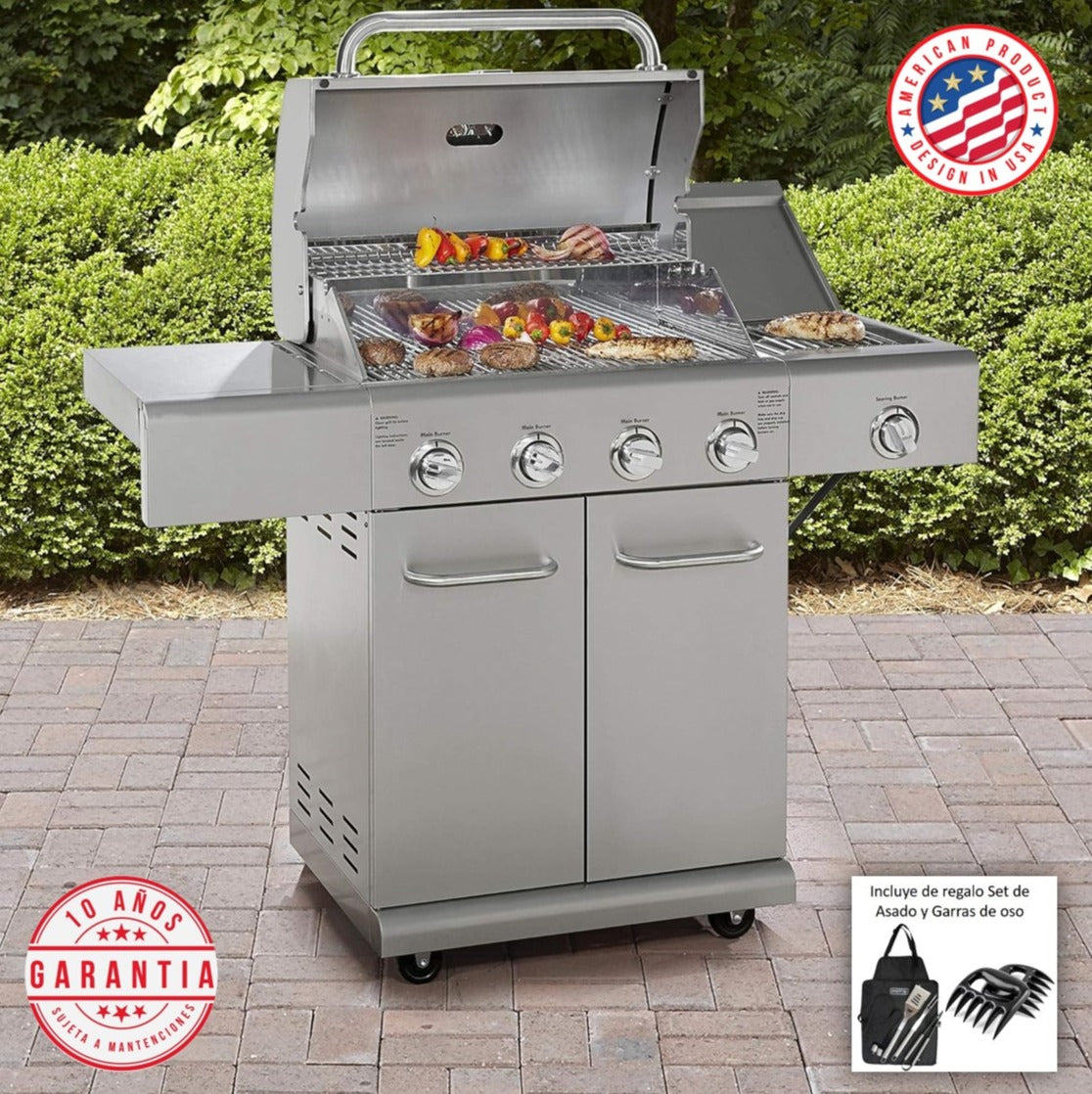 Parrilla a gas 4 Quemadores + Sellador lateral - Acero inoxidable (PROXIMAMENTE DISPONIBLE)
