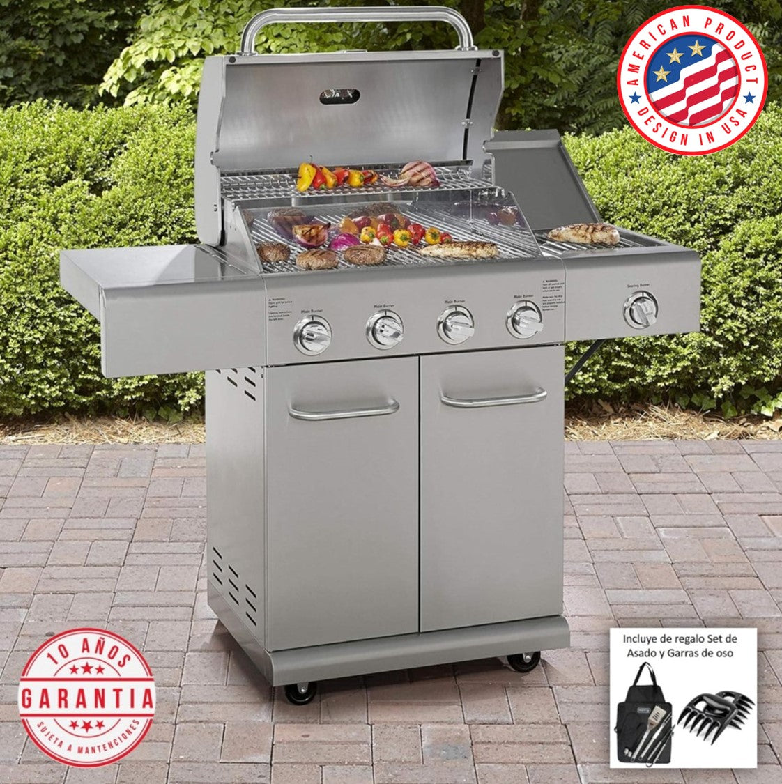 Parrilla a gas 4 Quemadores + Sellador lateral - Acero inoxidable (PROXIMAMENTE DISPONIBLE)