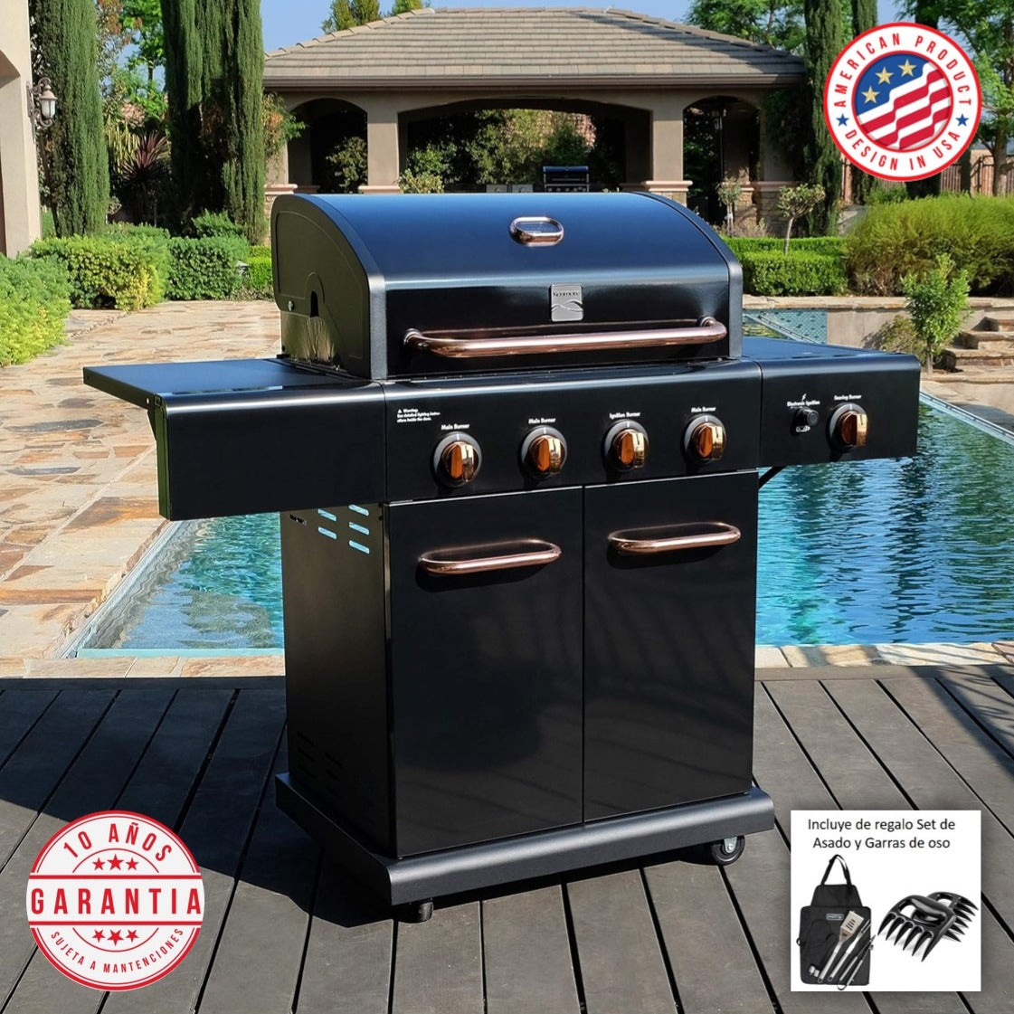 Parrilla a gas 4 Quemadores + Sellador lateral - Color Negro / Cobre (PROXIMAMENTE DISPONIBLE)