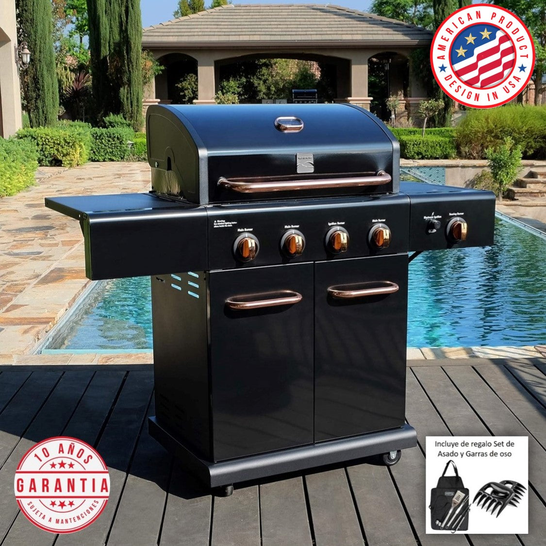Parrilla a gas 4 Quemadores + Sellador lateral - Color Negro / Cobre (PROXIMAMENTE DISPONIBLE)